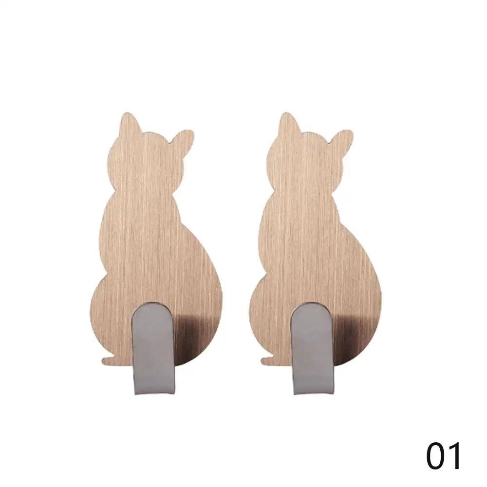 Cat Shaped Adhesive Wall Hooks, 2Pcs 3 Colors - Just Cats - Gifts for Cat Lovers