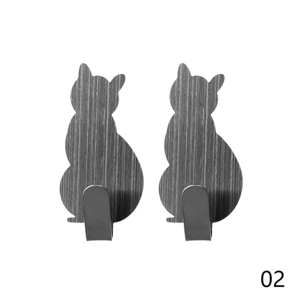 Cat Shaped Adhesive Wall Hooks, 2Pcs 3 Colors - Just Cats - Gifts for Cat Lovers