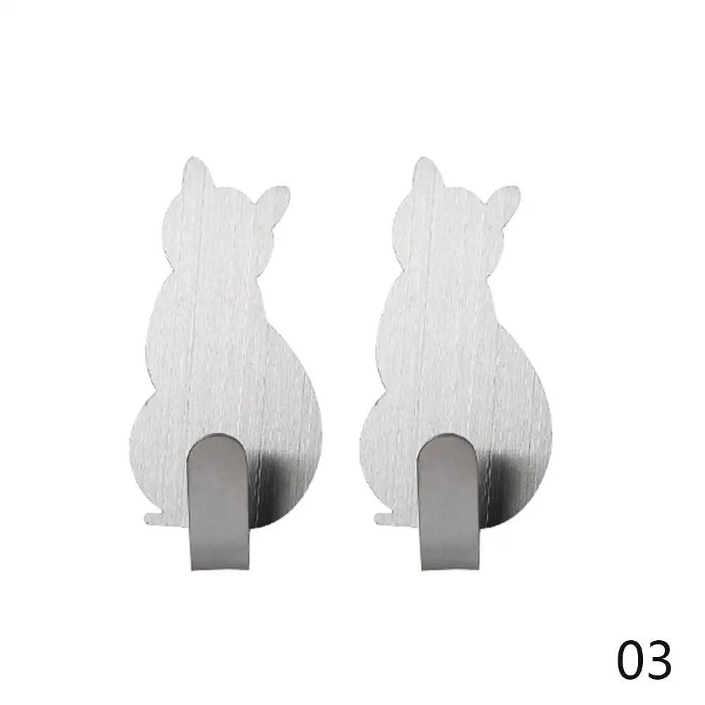 Cat Shaped Adhesive Wall Hooks, 2Pcs 3 Colors - Just Cats - Gifts for Cat Lovers