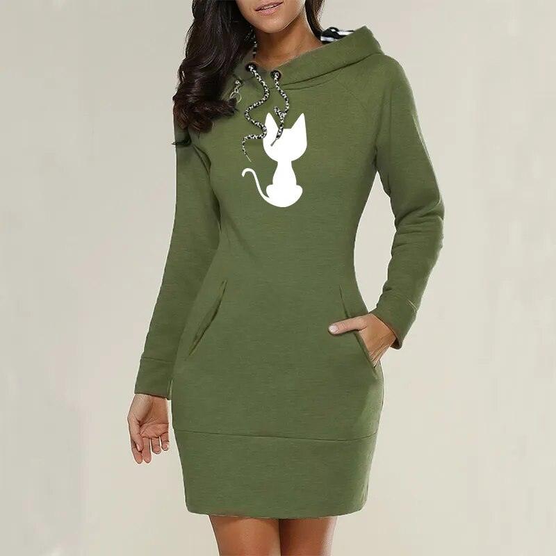 Cat Silhouette Print Hoddie/Dress, 4 Colors, S-3XL - Just Cats - Gifts for Cat Lovers