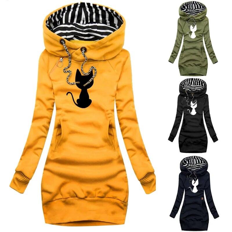 Cat Silhouette Print Hoddie/Dress, 4 Colors, S-3XL - Just Cats - Gifts for Cat Lovers