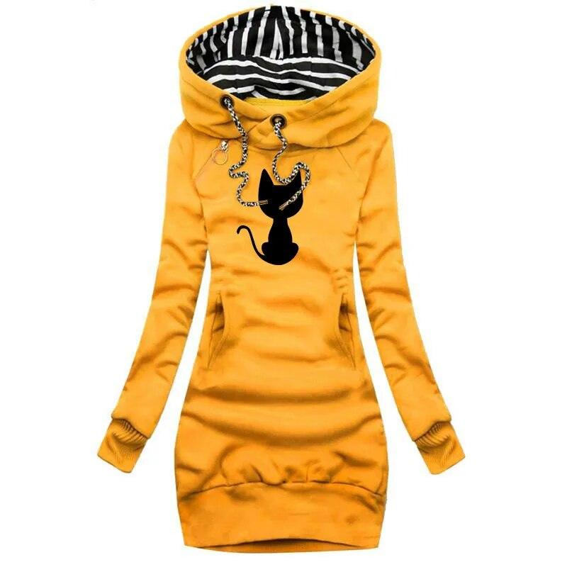 Cat Silhouette Print Hoddie/Dress, 4 Colors, S-3XL - Just Cats - Gifts for Cat Lovers