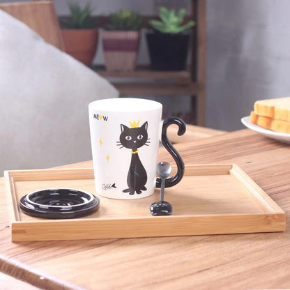 Cat Tail Handle Mug with Spoon and Lid, 4 Desings - Just Cats - Gifts for Cat Lovers