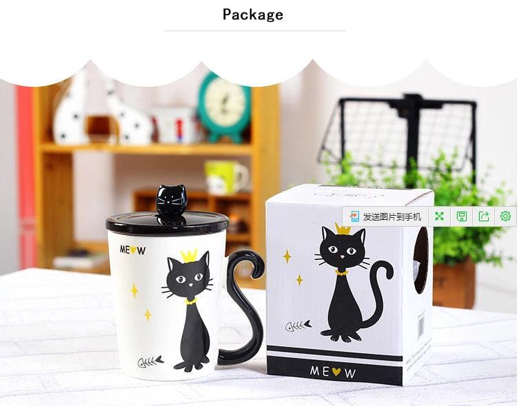 Cat Tail Handle Mug with Spoon and Lid, 4 Desings - Just Cats - Gifts for Cat Lovers