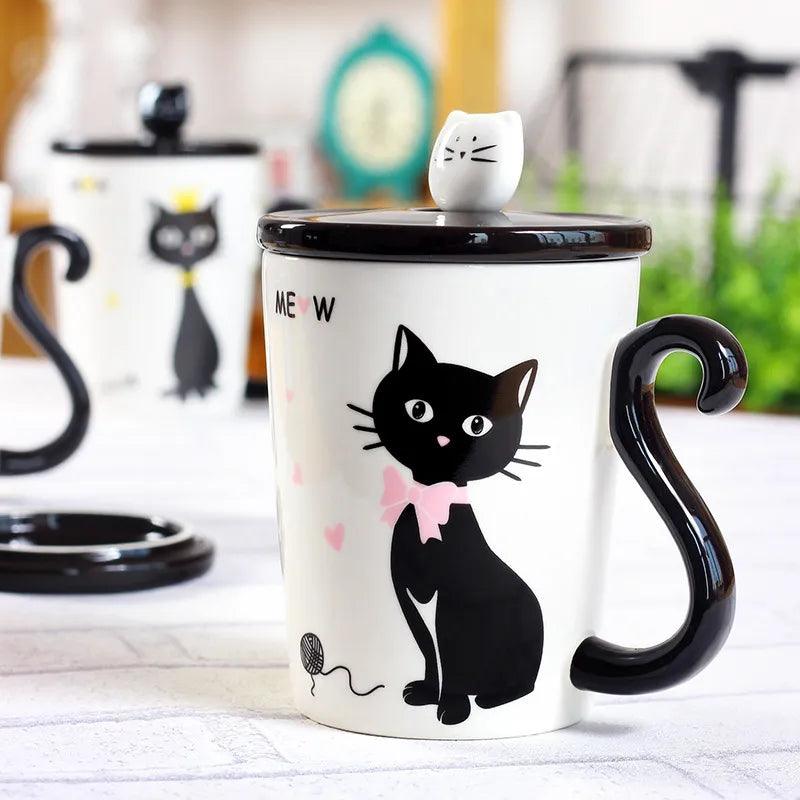 Cat Tail Handle Mug with Spoon and Lid, 4 Desings - Just Cats - Gifts for Cat Lovers