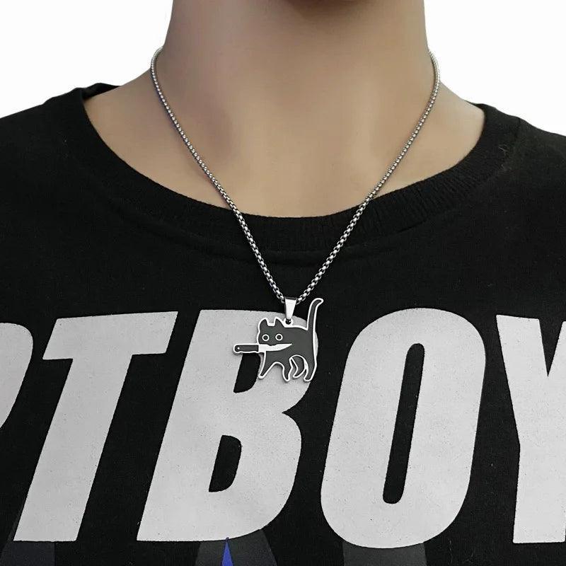 Cat With Knife Necklace - Just Cats - Gifts for Cat Lovers