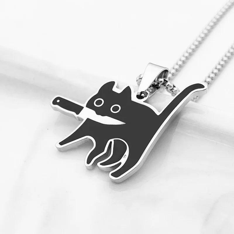 Cat With Knife Necklace - Just Cats - Gifts for Cat Lovers