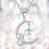 Cat with Moon and Star, Moonstone and Rhinstones Pendant Necklace - Just Cats - Gifts for Cat Lovers