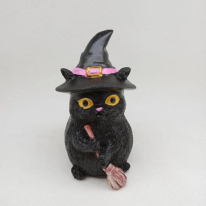 Cat with Witch Hat Figurines, 4 Variations - Just Cats - Gifts for Cat Lovers