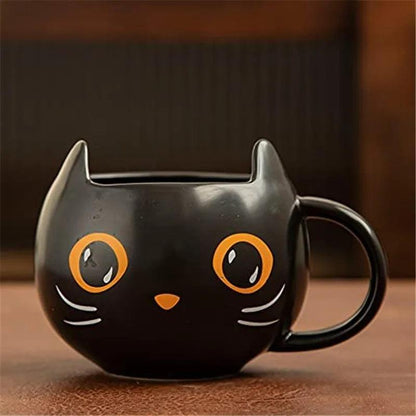 Ceramic Halloween Black Cat Coffee Mug with Spoon &amp; Lid - Just Cats - Gifts for Cat Lovers