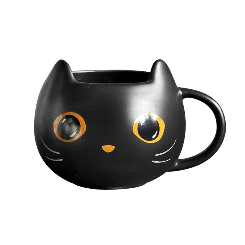 Ceramic Halloween Black Cat Coffee Mug with Spoon &amp; Lid - Just Cats - Gifts for Cat Lovers