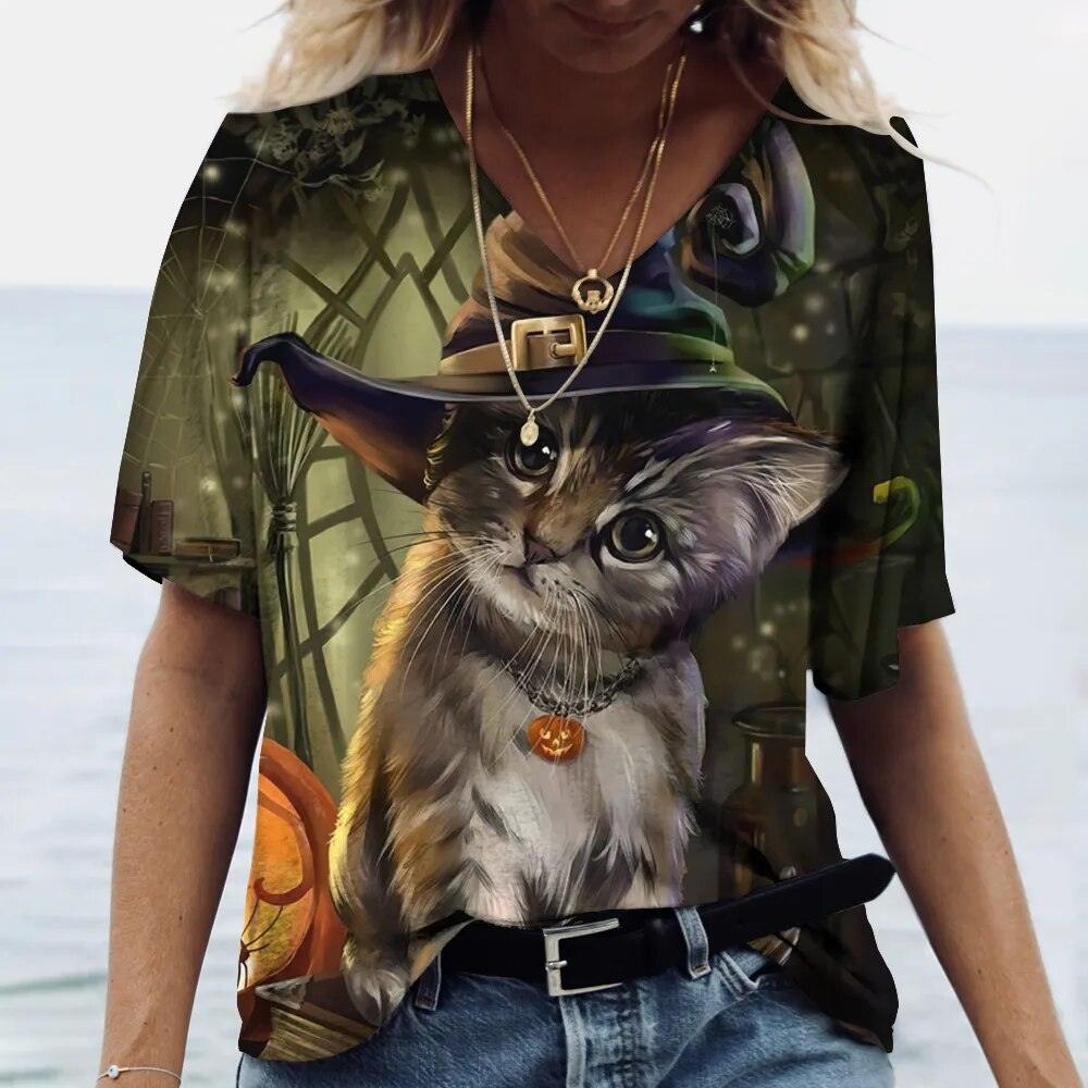 Colourful Cat print Blouse/T-Shirt, 10 Designs, S-4XL - Just Cats - Gifts for Cat Lovers