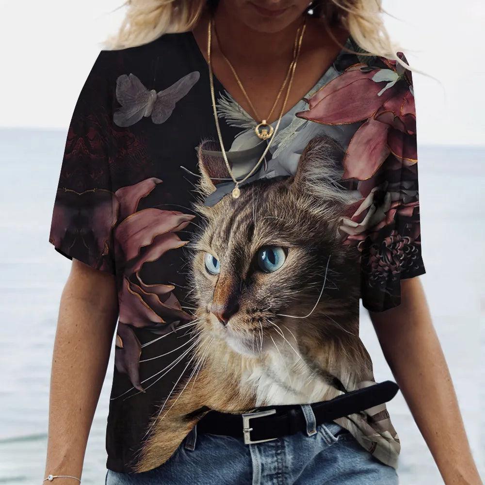 Colourful Cat print Blouse/T-Shirt, 10 Designs, S-4XL - Just Cats - Gifts for Cat Lovers