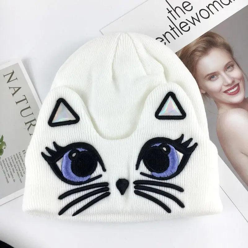 Cotton Cat Embroidery Knitted Beanie - Just Cats - Gifts for Cat Lovers