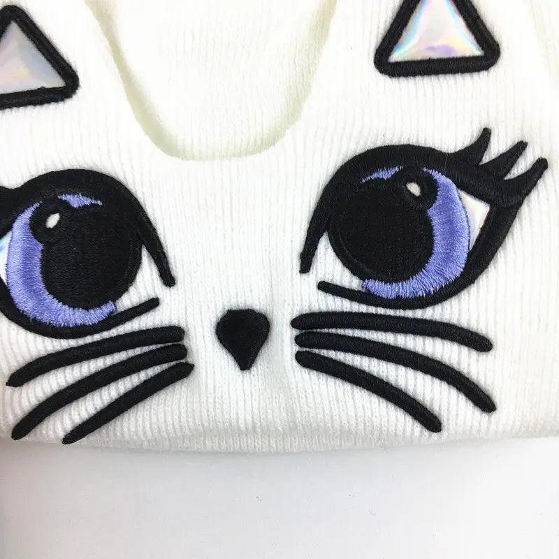 Cotton Cat Embroidery Knitted Beanie - Just Cats - Gifts for Cat Lovers