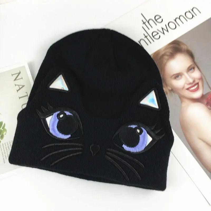 Cotton Cat Embroidery Knitted Beanie - Just Cats - Gifts for Cat Lovers