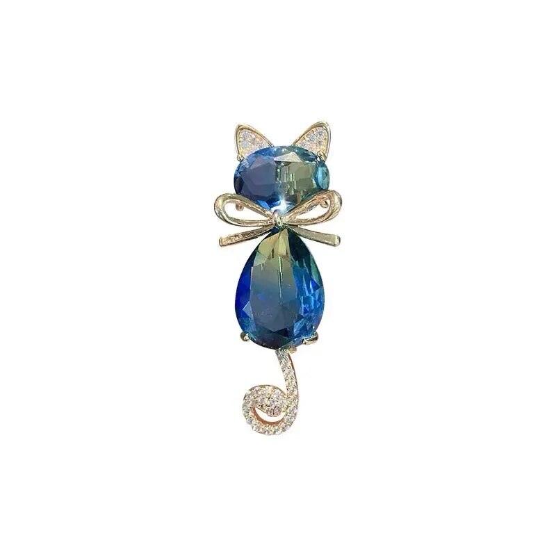 Crystal Cat Brooch, Blue - Just Cats - Gifts for Cat Lovers