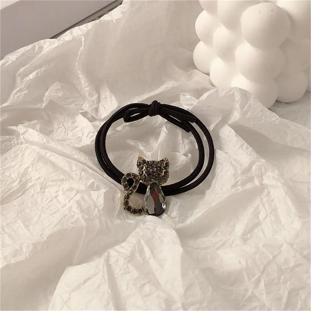 Crystal Cat Ponytail Band, Gold/Black - Just Cats - Gifts for Cat Lovers