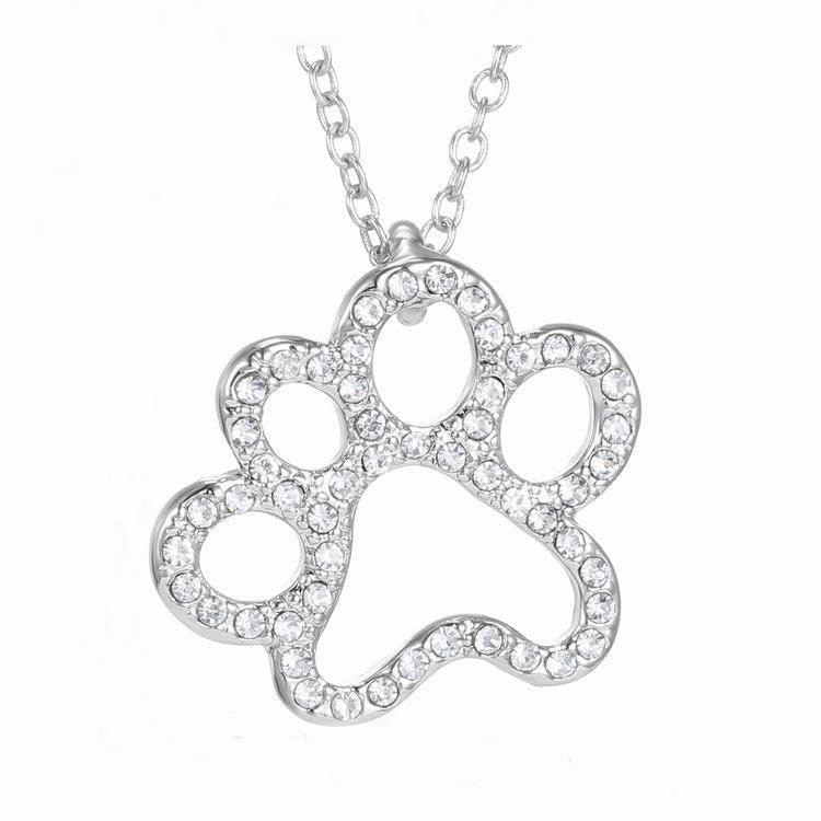 Crystal Rhinestone Black and White Cat and Paw Pendant Necklaces - Just Cats - Gifts for Cat Lovers