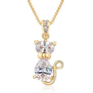 Cubic Zirconia Cat Pendant Necklace, 6 Colors - Just Cats - Gifts for Cat Lovers