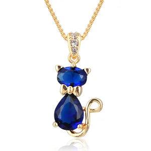 Cubic Zirconia Cat Pendant Necklace, 6 Colors - Just Cats - Gifts for Cat Lovers