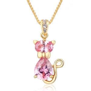 Cubic Zirconia Cat Pendant Necklace, 6 Colors - Just Cats - Gifts for Cat Lovers