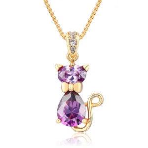 Cubic Zirconia Cat Pendant Necklace, 6 Colors - Just Cats - Gifts for Cat Lovers