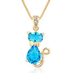 Cubic Zirconia Cat Pendant Necklace, 6 Colors - Just Cats - Gifts for Cat Lovers