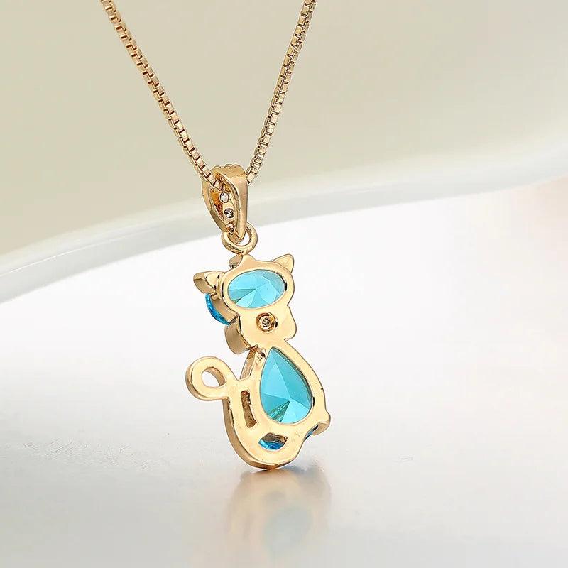 Cubic Zirconia Cat Pendant Necklace, 6 Colors - Just Cats - Gifts for Cat Lovers