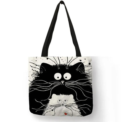 Customized Tote Shopping Bag Cute Cat Printing Women Handbag Linen Totes with Print Logo Casual Traveling Beach Bags - Just Cats - Gifts for Cat Lovers