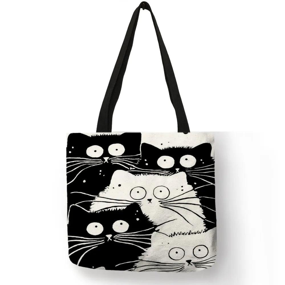 Customized Tote Shopping Bag Cute Cat Printing Women Handbag Linen Totes with Print Logo Casual Traveling Beach Bags - Just Cats - Gifts for Cat Lovers