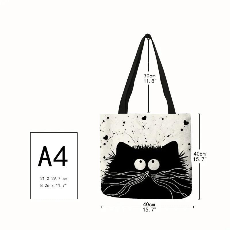 Customized Tote Shopping Bag Cute Cat Printing Women Handbag Linen Totes with Print Logo Casual Traveling Beach Bags - Just Cats - Gifts for Cat Lovers