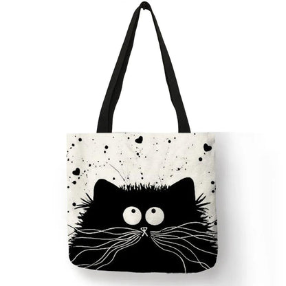 Customized Tote Shopping Bag Cute Cat Printing Women Handbag Linen Totes with Print Logo Casual Traveling Beach Bags - Just Cats - Gifts for Cat Lovers