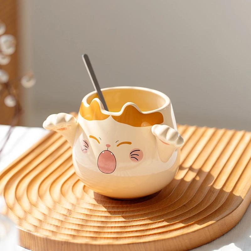 Cute Cartoon Cat Mug/Bowl With Spoon, 3 Designs - Just Cats - Gifts for Cat Lovers