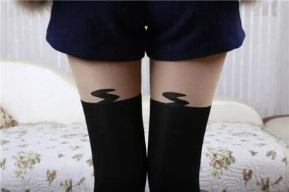 Cute Cat and Moon Pantyhose, Black/White - Just Cats - Gifts for Cat Lovers