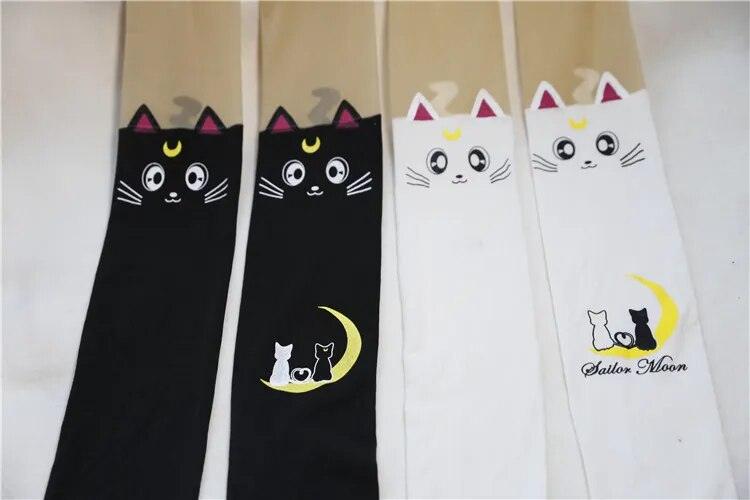 Cute Cat and Moon Pantyhose, Black/White - Just Cats - Gifts for Cat Lovers