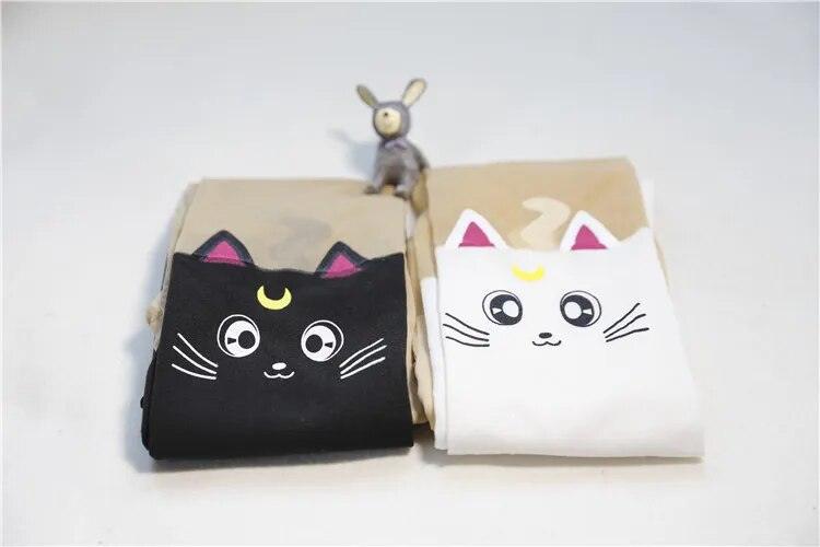 Cute Cat and Moon Pantyhose, Black/White - Just Cats - Gifts for Cat Lovers