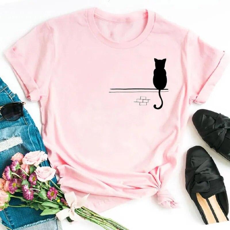 Cute cat print T-Shirts, Black/Pink/White S-XXL - Just Cats - Gifts for Cat Lovers