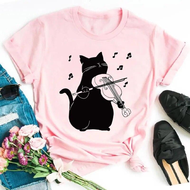 Cute cat print T-Shirts, Black/Pink/White S-XXL - Just Cats - Gifts for Cat Lovers