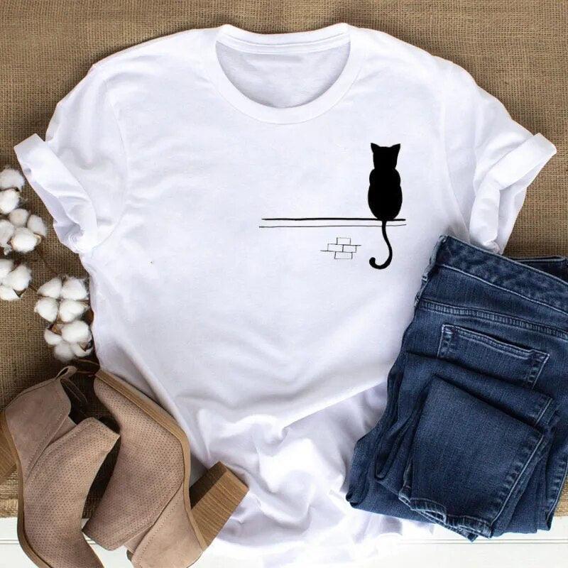 Cute cat print T-Shirts, Black/Pink/White S-XXL - Just Cats - Gifts for Cat Lovers