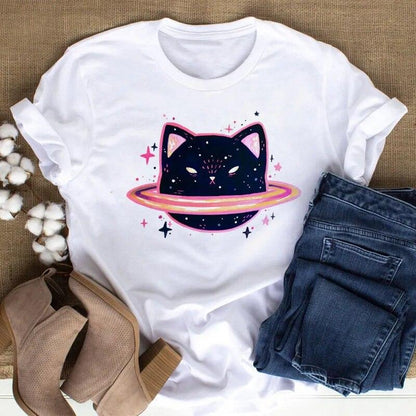 Cute cat print T-Shirts, Black/Pink/White S-XXL - Just Cats - Gifts for Cat Lovers