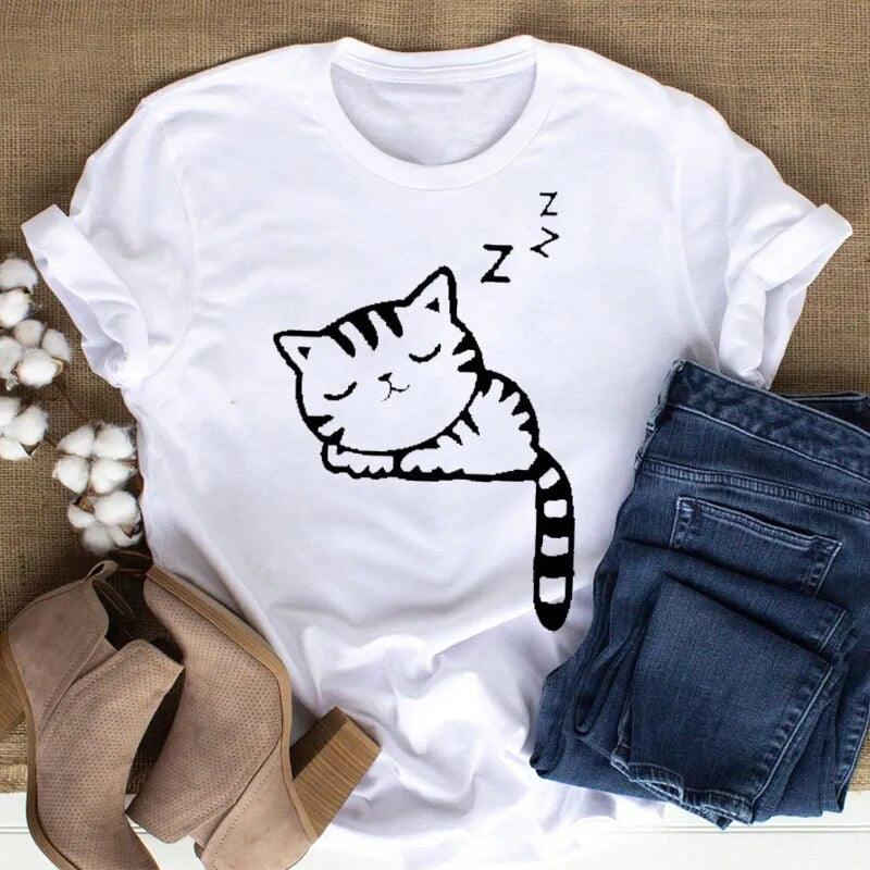 Cute cat print T-Shirts, Black/Pink/White S-XXL - Just Cats - Gifts for Cat Lovers