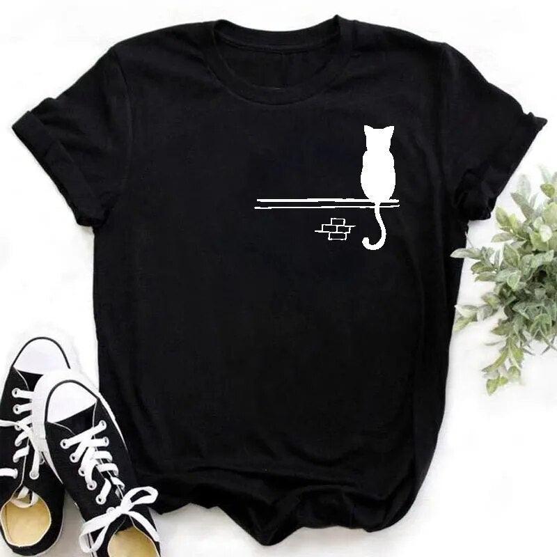 Cute cat print T-Shirts, Black/Pink/White S-XXL - Just Cats - Gifts for Cat Lovers