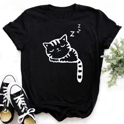 Cute cat print T-Shirts, Black/Pink/White S-XXL - Just Cats - Gifts for Cat Lovers