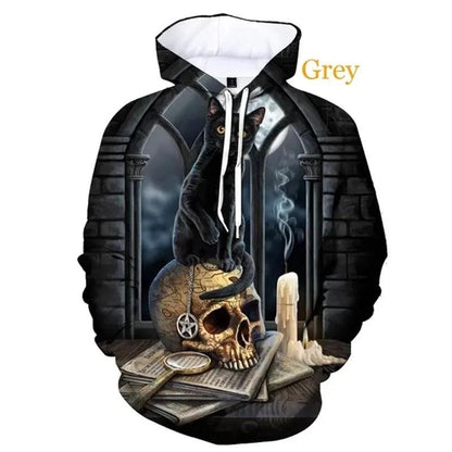 Dark Gothic Printed Hoodies, 6 Desgins XS-6XL - Just Cats - Gifts for Cat Lovers