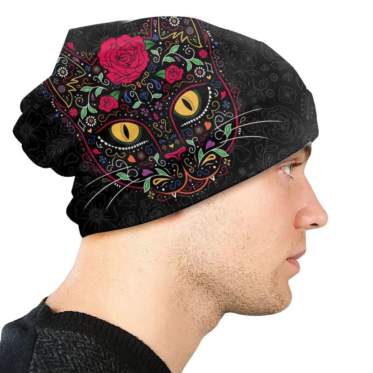 Day Of The Dead Cat Winter Beanie - Just Cats - Gifts for Cat Lovers