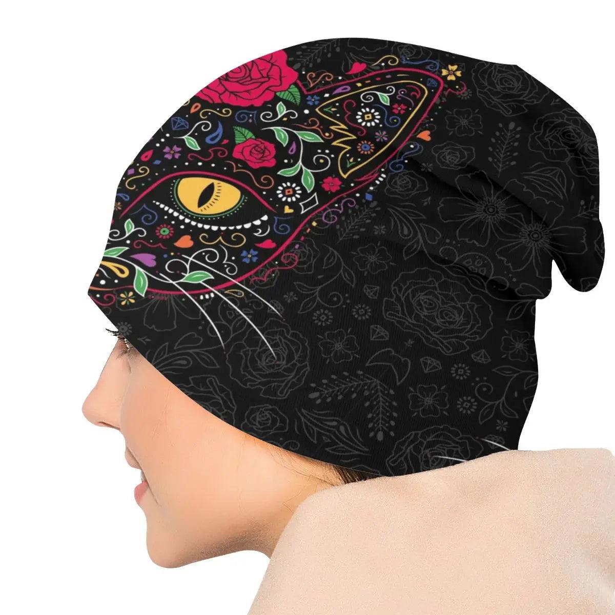 Day Of The Dead Cat Winter Beanie - Just Cats - Gifts for Cat Lovers