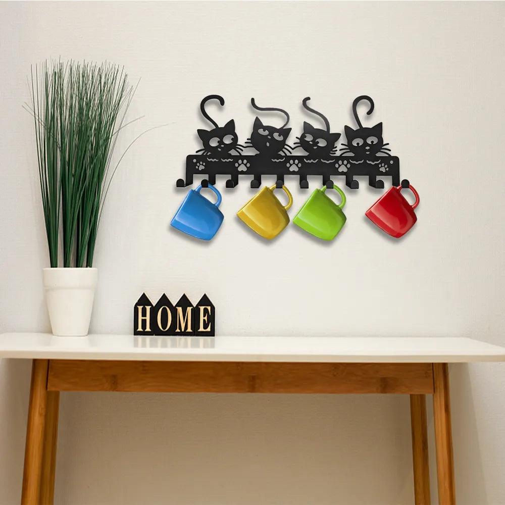 Decorative Balck Cat Hooks Rack, 10 Hooks - Just Cats - Gifts for Cat Lovers