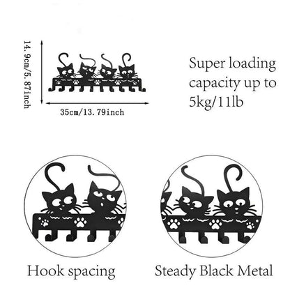 Decorative Balck Cat Hooks Rack, 10 Hooks - Just Cats - Gifts for Cat Lovers