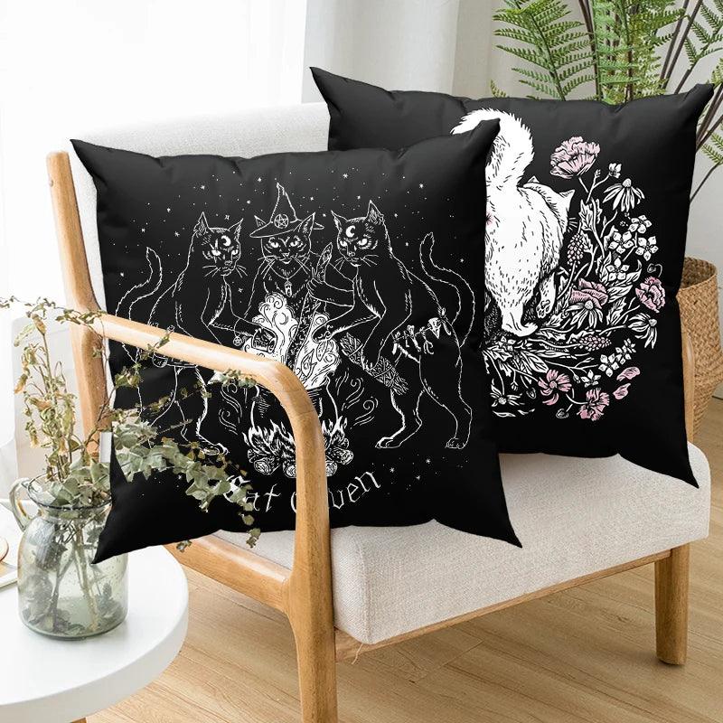 Enchanting Dark Black Cat Decorative Pillowcase - Just Cats - Gifts for Cat Lovers